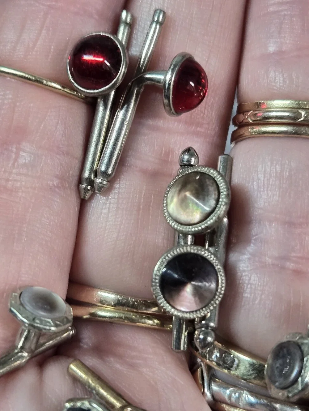Sliver Tone Multi-Color Gemstone Cufflink Set